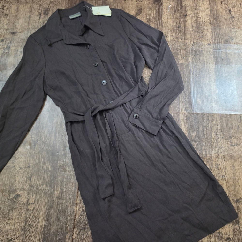 BANANA REPUBLIC Shirt Dress Womens 6 Brown Wool Blend Belted Made in Italy NEW